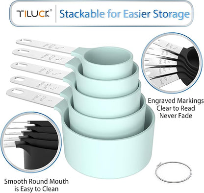TILUCK Measuring Cups & Spoons Set, Stackable Cups and Spoons, Nesting Measure Cups with Stainless Steel Handle, Kitchen Gadgets for Cooking & Baking (Green) - Image 4