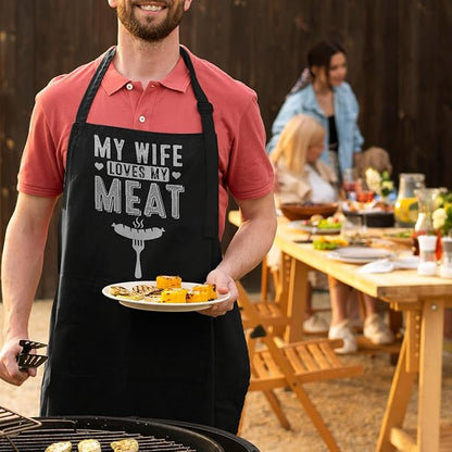 SANDJEST Funny Mens Aprons with Pockets for BBQ Grilling Cooking Grandpa Husband Apron for Birthday Christmas Father's Day