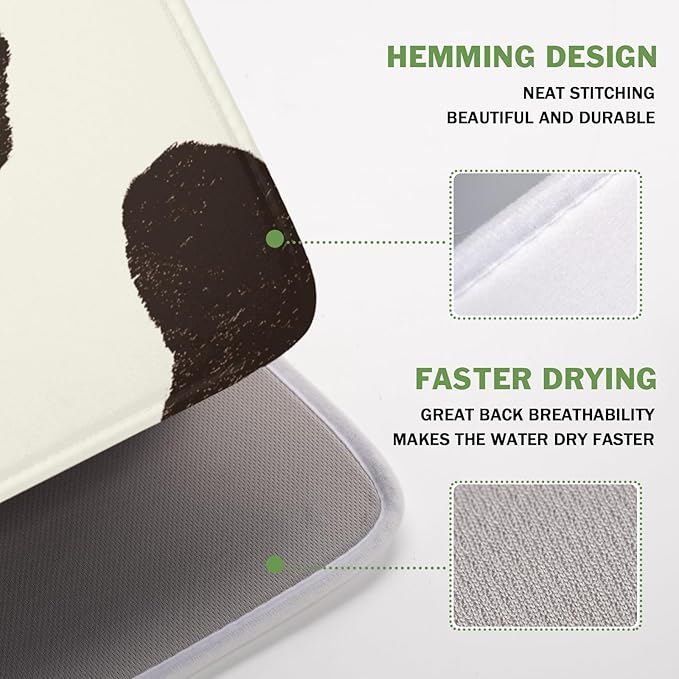 Milk Cow Drying Mat 18x16 Inch, Brown White Cowhide Drying Mat with Absorbent Reversible Microfiber, Cattle Fur Farmhouse Dish Drainer Mats Summer Rack Pad for Coffee Countertop Kitchen Protector