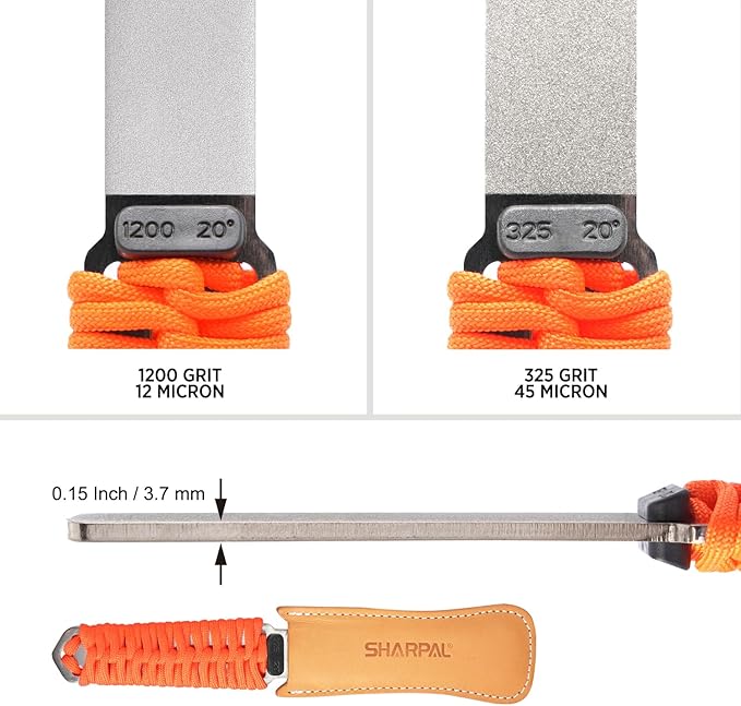SHARPAL 181N Dual-Grit Diamond Sharpening Stone File Garden Tool Knife Sharpener with Leather Strop Coarse 325 / Extra Fine 1200 Grit for Lawn Mower Blade, Axe, Hatchet, Hedge Shears, Chisels, Drills - Image 4