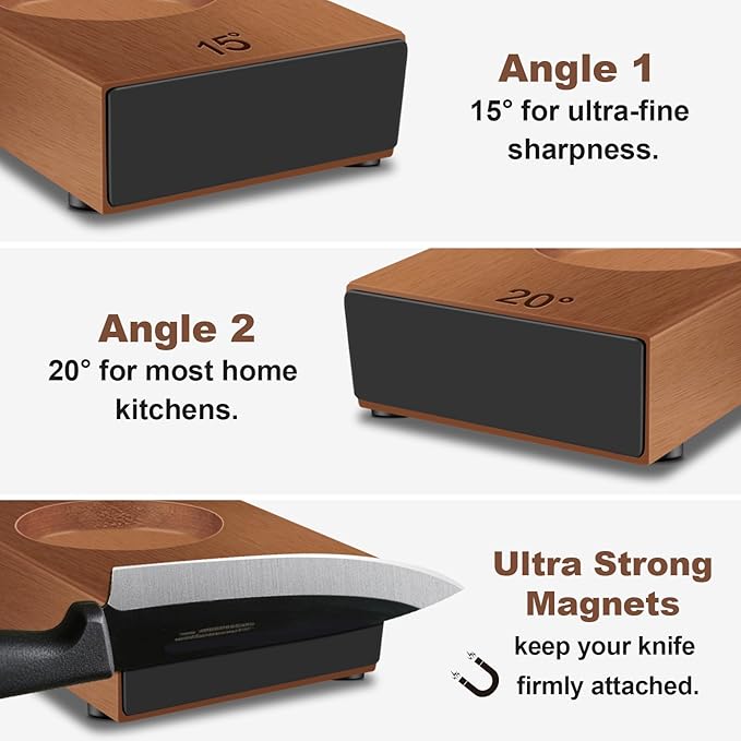 Abardi Rolling Knife Sharpener, Knife Sharpening with Diamonds Made Easy, Knife Sharpeners Kit with 15 & 20 Degree Magnetic Angle, Fathers Day Gift for Men Dad Husband Fathers (Walnut)