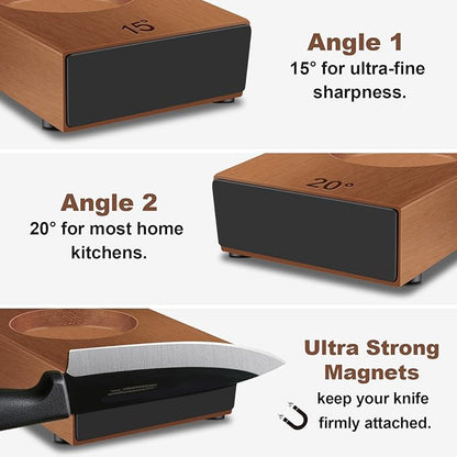 Abardi Rolling Knife Sharpener, Knife Sharpening with Diamonds Made Easy, Knife Sharpeners Kit with 15 & 20 Degree Magnetic Angle, Fathers Day Gift for Men Dad Husband Fathers (Walnut)
