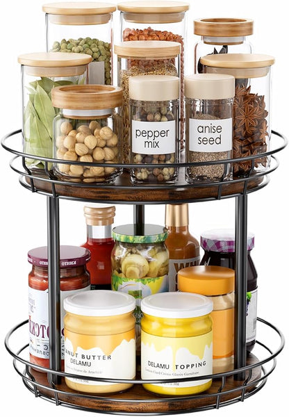 LAMU 12'' Lazy Susan Turntable Organizer, 2 Tier Round Rotating Spice Rack Organization for Kitchen Cabinet and Countertop, Wooden Lazy Susan for Table Top, Pantry, Bathroom, Vanity, Home Decor - Image 9