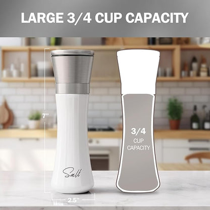 HOME EC Stainless Steel Salt and Pepper Grinder Set of 2 - Adjustable Ceramic Sea Salt Grinder & Pepper Grinder - Glass Salt and Pepper Shakers - Pepper Mill & Salt Mill W/Funnel - Black and White - Image 2