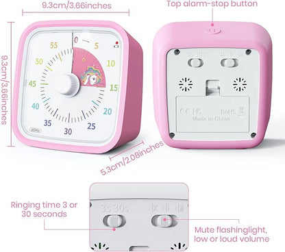 Yunbaoit Visual Timer with Protective Case, Unicorn Disk 60 Minute Countdown Timer for Kids and Adults, Silent Time Management Tool(Pink)
