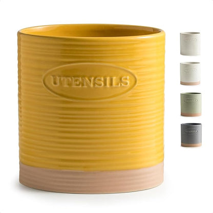 YHOSSEUN Kitchen Utensil Holder for Countertop, Ceramic Utensil Holder for Kitchen Counter, Cooking Utensil Crock for Spatula, Oval Shape, Yellow by YHOSSEUN