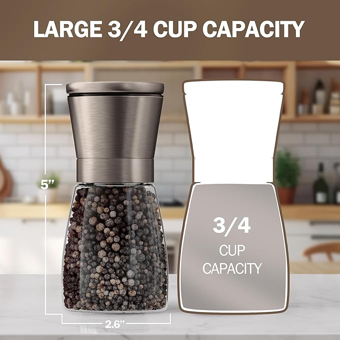 Home EC Original Gun Metal Bronze Salt and Pepper Grinder Set of 2 - Adjustable Ceramic Grinder - Glass Salt and Pepper Shakers With Funnel and Ebook - Spice Mill - Bronze Kitchen Accessories - Image 2