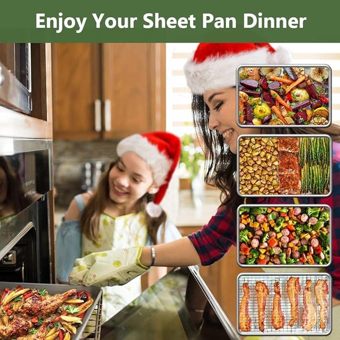 ROTTAY Quarter Baking Sheet Pan with Wire Rack Set [2 Pans + 2 Racks], Stainless Steel Cookie Sheet for Oven, Warp Resistant & Heavy Duty & Rust Free, Size 12 x 10 x 1 Inches - Image 7