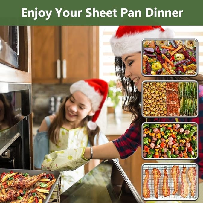ROTTAY Baking Sheet with Rack Set (2 Pans + 2 Racks), Stainless Steel Cookie Sheet with Cooling Rack, Nonstick Baking Pan, Warp Resistant & Heavy Duty & Rust Free, Size 16 x 12 x 1 Inches (Pack of 2) - Image 7