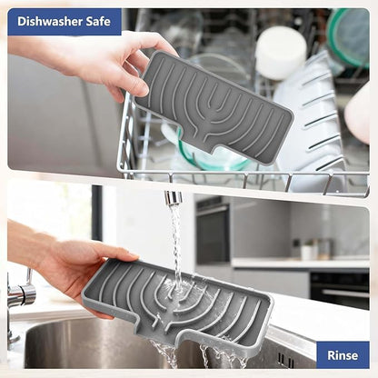 JACZZO Silicone Sponge Holder for Kitchen Sink With Drain Spout, Self Draining, Kitchen Soap Tray, Bathroom Organizer, Sink Caddy (Grey, 10×4)