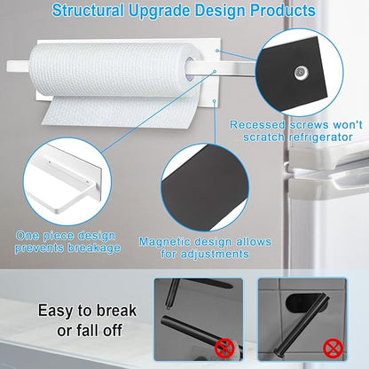 Paper Towel Holder Magnetic, Magnetic Paper Towel Holder for Fridge, Toilet Paper Roll Holder Magnet Towel Rack Wall Mount Shelf Bar for Towels Rolls Bathroom RV Dorm Kitchen Wall Decor, White 2 Pack - Image 4