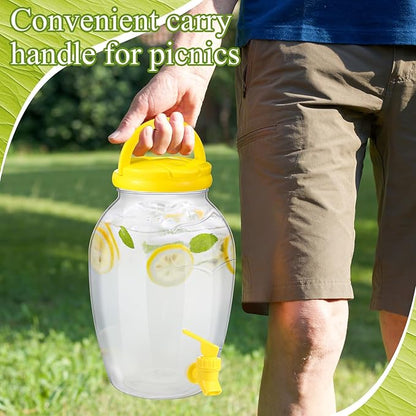 Havawish 2 Pack Drink Beverage Dispenser with Stand for Parties 1.16 Gallon Plastic Water Lemonade Juice Dispenser with Spigot and Lid for Countertop Weddings (Yellow)