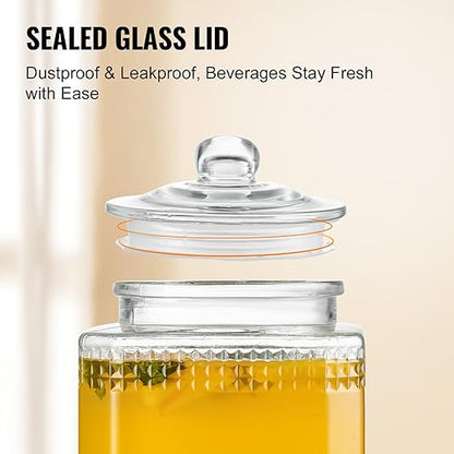 VEVOR Beverage Dispenser, 1.5 Gallon Drink Dispensers for Parties, Glass Juice Dispenser with Stand, Stainless Steel Spigot, Iced Tea Lemonade Juice Water Dispenser, for Restaurants, Hotels, Parties