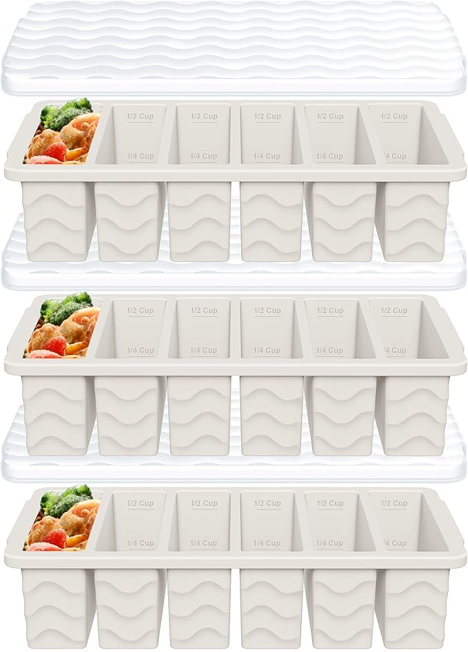3-Pack Silicone Freezer Trays with Lid, Soup Freezer Container Molds, Silicone Freezer Molds, Ice Cube Tray for freezing Soup Sauce Broth Leftovers, Dishwasher & Oven Safe(1/2-cup,starlight)
