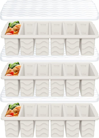 3-Pack Silicone Freezer Trays with Lid, Soup Freezer Container Molds, Silicone Freezer Molds, Ice Cube Tray for freezing Soup Sauce Broth Leftovers, Dishwasher & Oven Safe(1/2-cup,starlight)