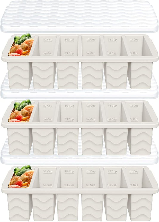 3-Pack Silicone Freezer Trays with Lid, Soup Freezer Container Molds, Silicone Freezer Molds, Ice Cube Tray for freezing Soup Sauce Broth Leftovers, Dishwasher & Oven Safe(1/2-cup,starlight)