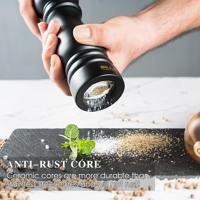 BILL.F Salt and Pepper Grinder Wooden Black Pepper Mill Grinder Salt Pepper Shakers Set of 2 with Adjustable Ceramic Rotor- 7 Inch - Image 5