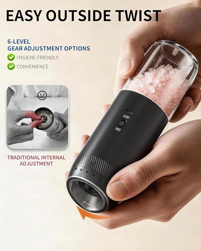 CIRCLE JOY Gravity Electric Salt and Pepper Grinder Set Rechargeable Automatic Pepper Mills with External Adjustable Coarseness, 176ml Large Capacity, Bright LED Light - Image 4