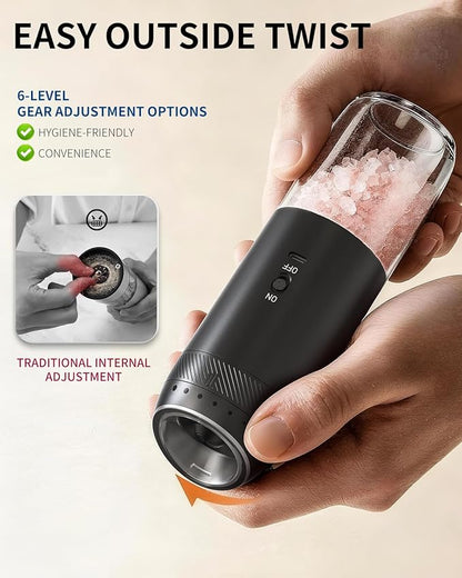 CIRCLE JOY Gravity Electric Salt and Pepper Grinder Set Rechargeable Automatic Pepper Mills with External Adjustable Coarseness, 176ml Large Capacity, Bright LED Light - Image 4