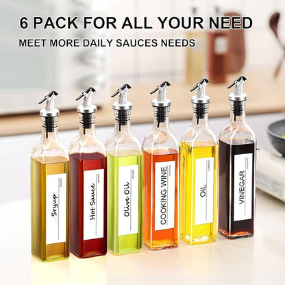 GMISUN Olive Oil Dispenser Bottle, 6 Pack Oil Dispensers Bottles for Kitchen, Cooking Vinegar Dispenser Set, Glass Container Cruet-Pourer Spout, Funnel and Labels - Image 6