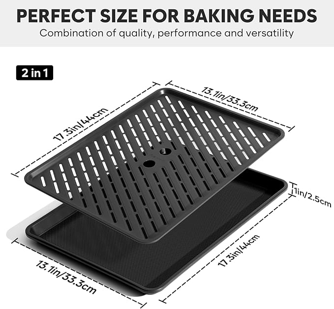 Half Sheet Pan with Cooling Rack 17.3” x 13.1”, Cookie Sheets for Baking 0.8mm Thick Non Stick Baking Sheets for Oven Heavy Duty Baking Trays with Diamond Texture - Image 2