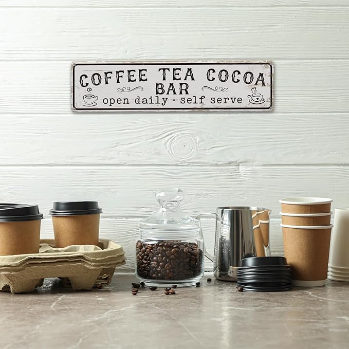 Coffee Signs for Wall, Coffee Tea Cocoa Bar Sign, Retro Metal Tin Sign, Vintage Coffees Bar Decor, Home Decor for Kitchen, Coffees Corner Decoration, Decorative Metal Wall Signs 15.8x4 Inches - Image 4