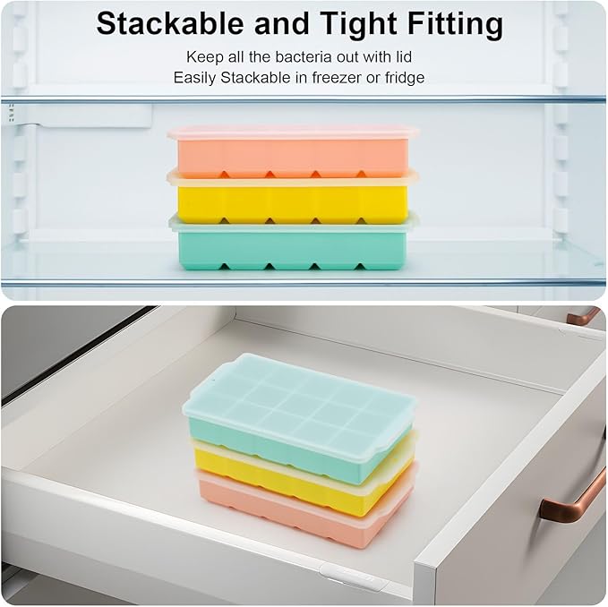 Reespring Silicone Ice Cube Tray, Ice Tray for Freezer with Lid, 3 Pack Ice Cube Trays for Freezer with 45 Flexible Easy Release Ice Trays - Image 3
