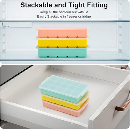 Reespring Silicone Ice Cube Tray, Ice Tray for Freezer with Lid, 3 Pack Ice Cube Trays for Freezer with 45 Flexible Easy Release Ice Trays - Image 3