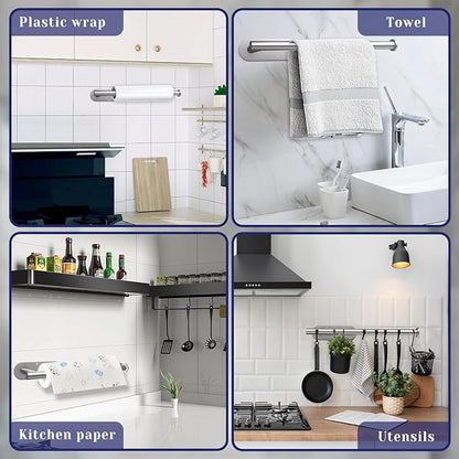Paper Towel Holder, Self Adhesive or Drilling Paper Towel Holder Under Cabinet, Stainless Steel Paper Towel Holders Wall Mount for Kitchen, Bathroom, Sink, Pantry, Fridge (Sliver) - Image 2