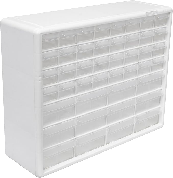 Akro-Mils 44-Drawer Plastic Drawer Storage Cabinet for Garage Organization, Bead Organizer, Building Bricks Storage, Teacher Toolbox, Makeup Organizer, 20" W x 6" D x 16" H, 10144 White by Akro-Mils