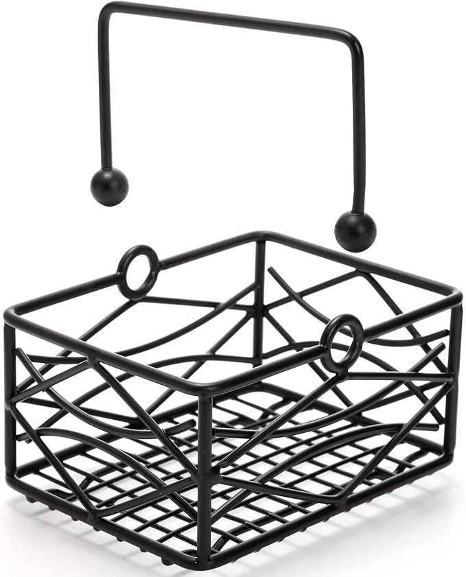Yarlung 2 Pack Sugar Packet Basket Metal Wire Tea Bag Holder with Removable Stylish Handle, 4.7x3.5x2.5 Inches Coffee Bar Packet Coffee Pod Holder for Coffee Table, Office, Elegant Black