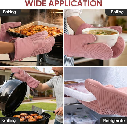 YUTAT Silicone Oven Mitts,High Heat Resistant Up to 500 Degrees,Waterproof Cooking Gloves with Soft Polyester Filling,Kitchen Potholder Set - Perfect for BBQ,Baking and Cooking,Pink,2 Pcs Set - Image 5