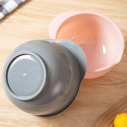 Set of 3 Mixing Bowls with Pour Spout-Nesting Design Saves Space - Non-Slip, BPA Free, Dishwasher Safe Plastic - Kitchen Cooking and Baking Supplies (Green Pink Grey) - Image 6
