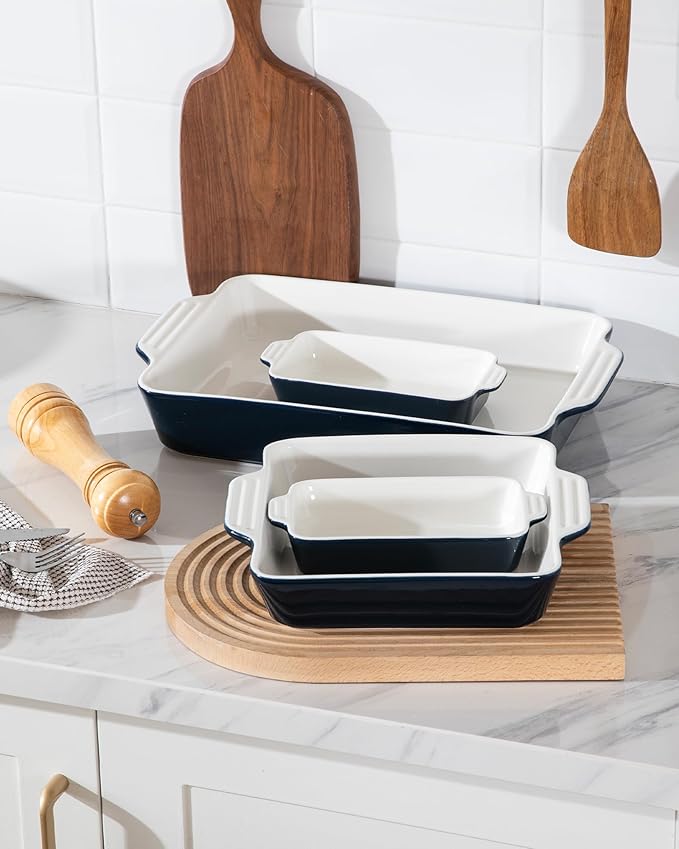 Sweejar Ceramic Bakeware Set of 4, Casserole Dishes for Oven, Rectangular Baking Dish with Handles, Lasagna Pans Deep for Cooking, Gratin, Roasting, Banquet and Daily Use (Navy) - Image 4