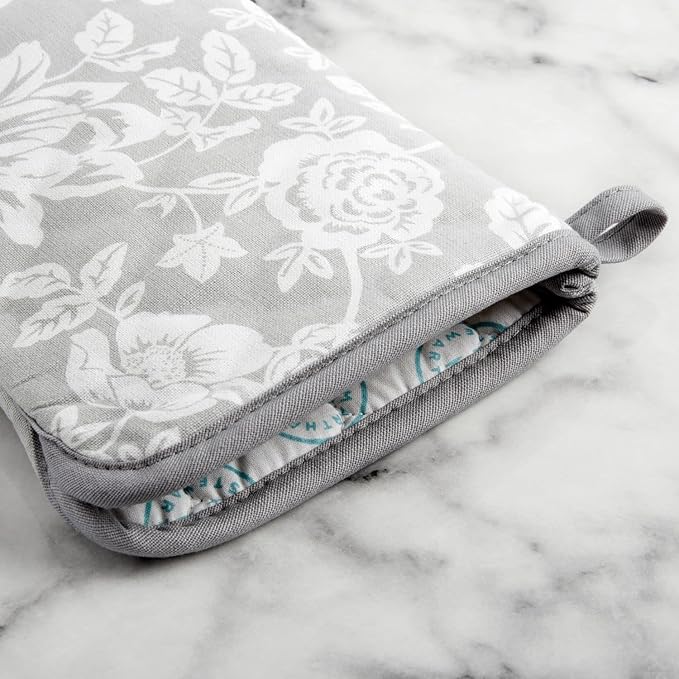 Martha Stewart Floral Vine Oven Mitt 2-Pack Set, Grey, 7"x13" - Image 4