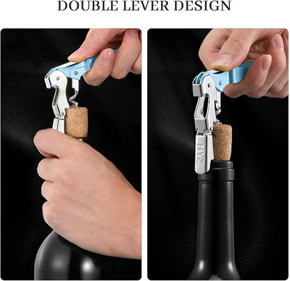 HYZ 2-Pack Wine Opener Waiter Corkscrew, Professional Wine Key for Servers, Bartender with Foil Cutter, Manual Wine Bottle Opener Double Hinged (Sky Blue) - Image 4