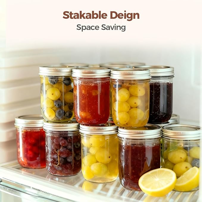 ComSaf Small Mason Jars 8 oz 24Pcs Bulk Set, Half Pint Regular Mouth Mason Jar with Lids and Seal Bands, Glass Canning Jars for Jam, Jelly, Spice, Meal Prep, Shower Wedding Favors, DIY Candles Decor - Image 6