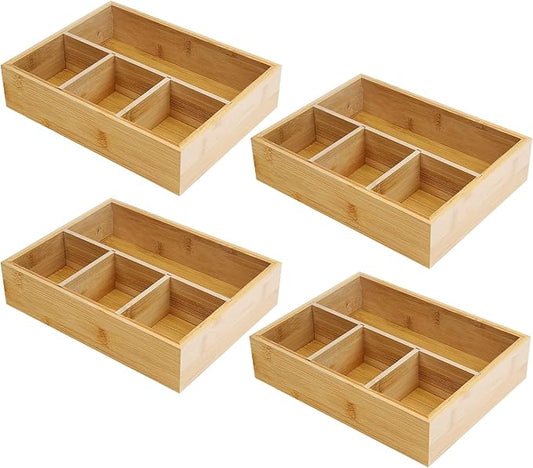 4 Pack Bamboo Tea Bag Organizer, Tea Bag Storage for Drawers, Sturdy Tea Chest Boxes for Shelf, Coffee Station, Sugar Packet, Sweeteners, Small Packets