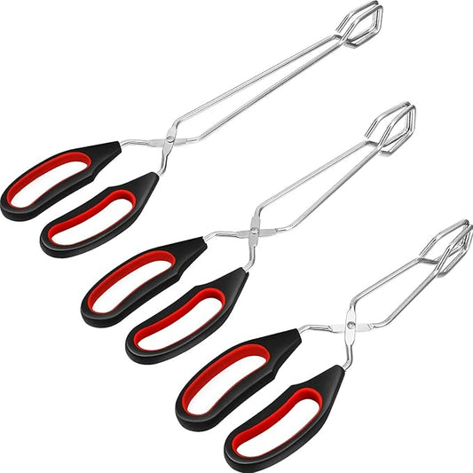 Boao 3 Pack Stainless Steel Scissor Cooking Tongs Kitchen Wire Metal Tongs for Cooking 9-inch 11-inch and 12-inch Heat Resistant Small Scissor tong for BBQ Grilling Tool with Silicone Handle by Boao