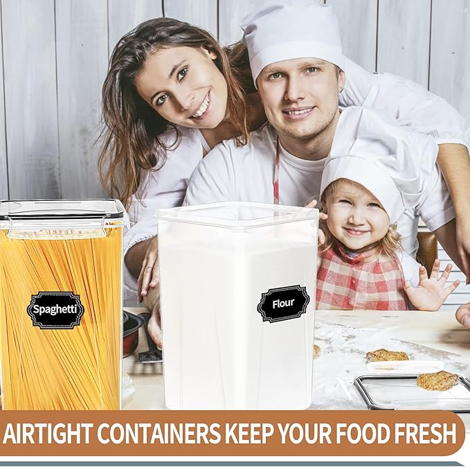 PRAKI Extra Large Tall Airtight Food Storage Containers 6.5L / 220oz, BPA Free, 4pcs Pantry Kitchen Organizers and Storage for Flour, Sugar, Plastic Flour Container with 20 Labels & Maker - Image 6