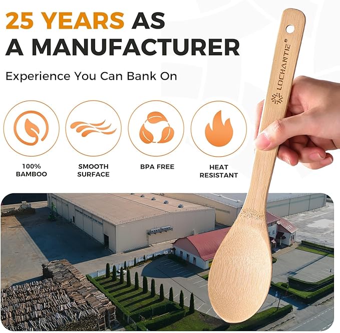 Wooden Spoons for Cooking Bamboo Utensils Set (6 Pieces) - Essential Tools Wooden Spoons & Spatula for Everyday Stirring, Mixing, Flipping & Serving, Gentle on Nonstick Cookware - Image 5