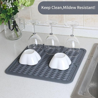 ZLR 2 Pcs Silicone Dish Drying Mat 12" x 12" Square - Small Heat Resistant Trivet & Countertop Protector for Air Fryer, Coffee Maker - Waterproof Kitchen Drain Pad for Cups, Fruit (Dark Gray) - Image 3