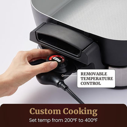 Elite Gourmet 15" x 12" x 3" Stow-Away Foldable Electric Skillet, Ceralast™ PFAS Free Ceramic, 1500W Rapid Heat, Dishwasher Safe Pan & Lid, Black/Grey - Image 7