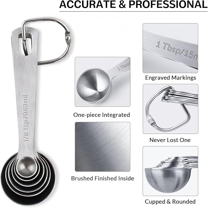 11PCS Measuring Spoons Set Stainless 1 tbsp, 1/2 tbsp, and 1-1/16tsp Steel Measuring Spoons for Cooking Baking Spice Jars and Liquid Ingredients - Image 6