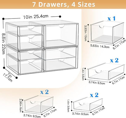 YFXCVSL Clear Stackable Storage Drawers, Acrylic Makeup Organizer with 7 Drawers, Bathroom Organizers and Storage, Plastic Bins for For Vanity, Undersink, Kitchen Cabinets, Pantry - Image 3