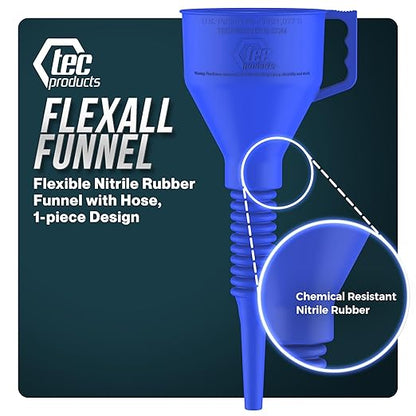 TEC Products FlexAll Long Flexible Funnels - Automotive Oil Funnel with Hose, Durable Nitrile Rubber for Oil Change, Transmission Funnel Fluid, Diesel, Fuel, Gas - Made in USA - Blue (12 x 4 Inches) - Image 2
