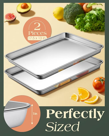 Baking Sheet Set of 2, Commercial Grade Stainless Steel Cookie Sheets for Baking, 18 x 13 Inch Thicker Large Baking Pans Oven Tray, Warp Resistant Nonstick Half Sheet Pan, Nontoxic & Heavy Duty - Image 3