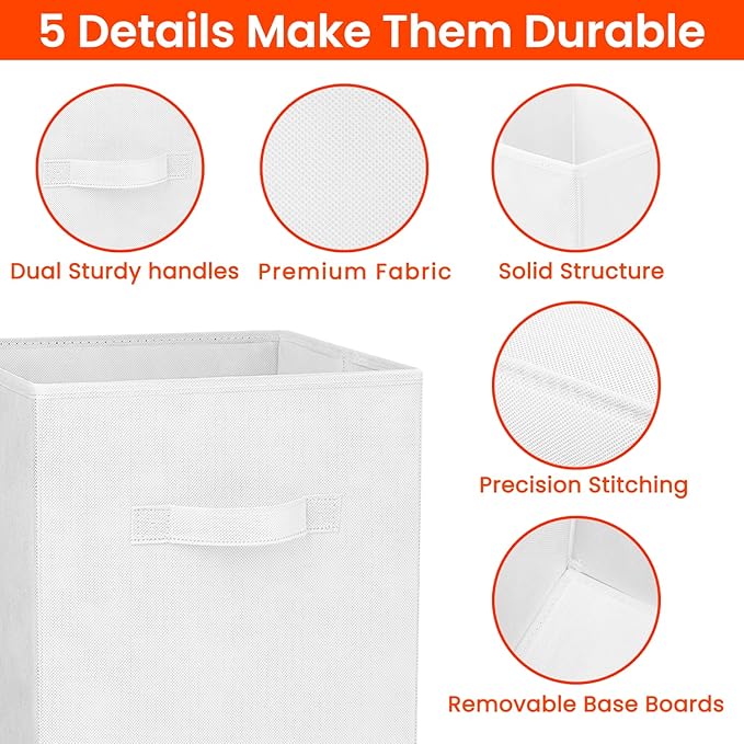 Criusia Storage Cubes - 13 Inch Heavy Duty Fabric Storage Bins for Shelves Closet Cube Organizer - 8 Pack Collapsible Cube Storage Bins Baskets for Clothes Blankets Toys - Nursery Organization (White) - Image 5