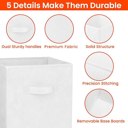 Criusia Storage Cubes - 13 Inch Heavy Duty Fabric Storage Bins for Shelves Closet Cube Organizer - 8 Pack Collapsible Cube Storage Bins Baskets for Clothes Blankets Toys - Nursery Organization (White) - Image 5