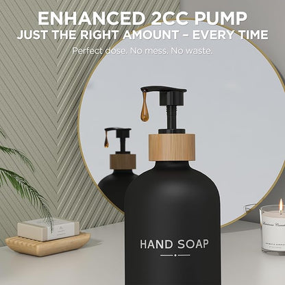 Hand and Dish Soap Dispenser Set,16oz Glass Bottles with Printed Labels, Bamboo Tray & Pump,Countertop Soap Dispensers for Kitchen,Luxury, Minimalist & Farmhouse Decor (Hand Dish (Black)) - Image 5